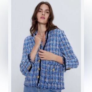 Viral Bloggers Favorite Zara Blue Tweed Jacket XS
